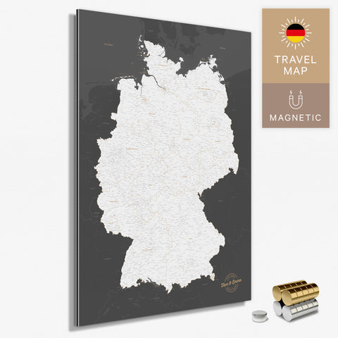 Magnetische Deutschland-Karte in Dunkelgrau als Magnetboard zum Pinnen und Markieren von Reisezielen kaufen