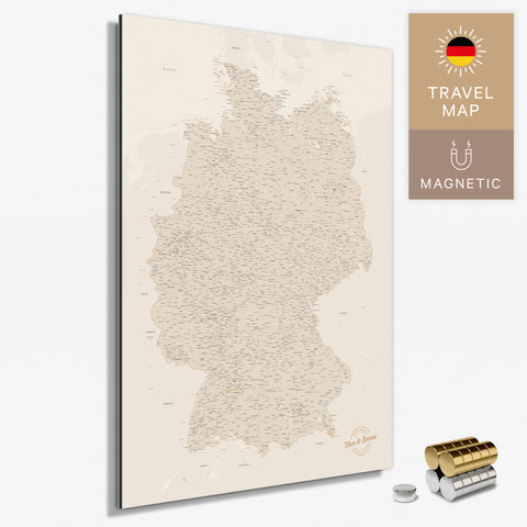 Magnetische Deutschland-Karte in Gold als Magnetboard zum Pinnen und Markieren von Reisezielen kaufen