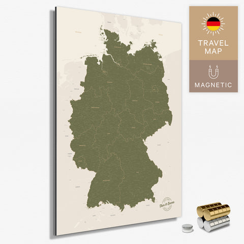 Magnetische Deutschland-Karte in Olive Green als Magnetboard zum Pinnen und Markieren von Reisezielen kaufen