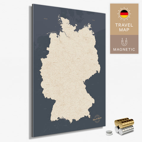 Magnetische Deutschland-Karte in Hale Navy (Blau-Gold) als Magnetboard zum Pinnen und Markieren von Reisezielen kaufen