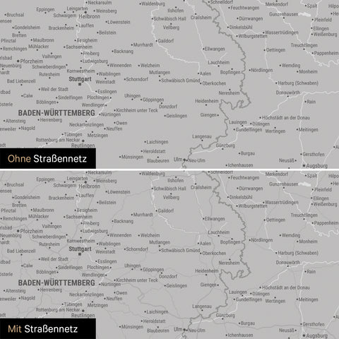 Magnetische Deutschland-Karte in Coolgray (Hellgrau) mit optionalem Straßennetz von Autobahnen und Landstraßen