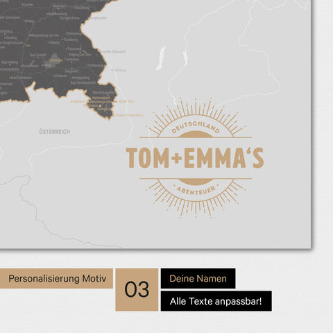 Magnetboard mit Deutschland-Karte in Light Gray mit rundem Logo als Personalisierung