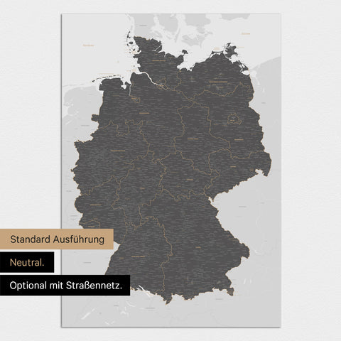 Neutrale und schlichte Ausführung einer magnetischen Deutschland-Karte in Light Gray