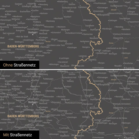 Magnetische Deutschland-Karte in Light Gray mit optionalem Straßennetz von Autobahnen und Landstraßen