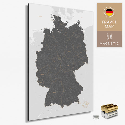 Magnetische Deutschland-Karte in Light Gray als Magnetboard zum Pinnen und Markieren von Reisezielen kaufen