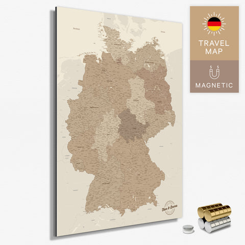 Magnetische Deutschland-Karte in Multicolor Brown als Magnetboard zum Pinnen und Markieren von Reisezielen kaufen