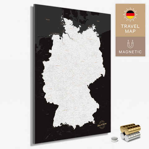 Magnetische Deutschland-Karte in Schwarz-Weiss als Magnetboard zum Pinnen und Markieren von Reisezielen kaufen
