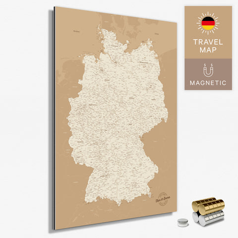 Magnetische Deutschland-Karte in Treasure Gold als Magnetboard zum Pinnen und Markieren von Reisezielen kaufen