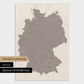 Neutrale und schlichte Ausführung einer magnetischen Deutschland-Karte in Warmgray (Braun-Grau)