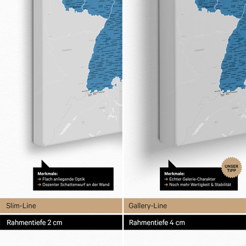 Deutschland-Karte TRAVEL® Pinnwand Leinwand – Ocean Blue