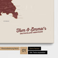 Deutschland-Karte als Pinnwand Leinwand in Bordeaux Rot mit Personalisierung und Eindruck mit deinem Namen