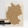 Neutrale und schlichte Standard-Ausführung einer Deutschland-Karte als Pinn-Leinwand in Bronze