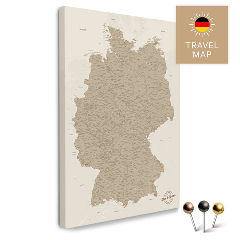 Deutschland-Karte in Desert Sand als Pinnwand Leinwand zum Pinnen und Markieren von Reisezielen kaufen