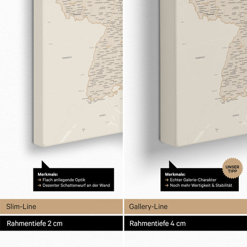 Deutschland-Karte TRAVEL® Pinnwand Leinwand – Gold