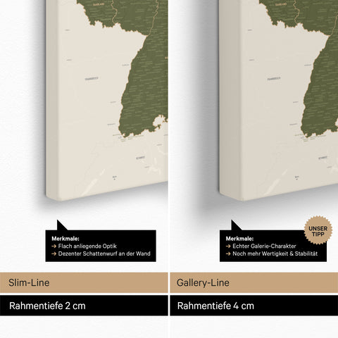 Deutschland-Karte TRAVEL® Pinnwand Leinwand – Olive Green
