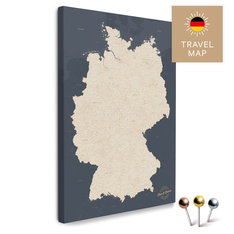 Deutschland-Karte in Hale Navy (Blau-Gold) als Pinnwand Leinwand zum Pinnen und Markieren von Reisezielen kaufen