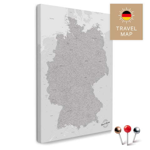 Deutschland-Karte in Hellgrau als Pinnwand Leinwand zum Pinnen und Markieren von Reisezielen kaufen