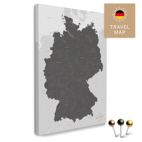 Deutschland-Karte in Light Gray als Pinnwand Leinwand zum Pinnen und Markieren von Reisezielen kaufen