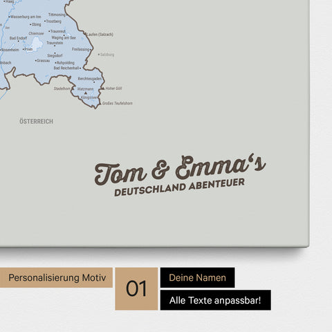 Deutschland-Karte als Pinnwand Leinwand in Multicolor Atlas (Politische Karte) mit Personalisierung und Eindruck mit deinem Namen