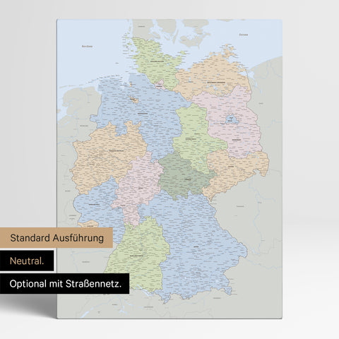 Neutrale und schlichte Standard-Ausführung einer Deutschland-Karte als Pinn-Leinwand in Multicolor Atlas (Politische Karte)