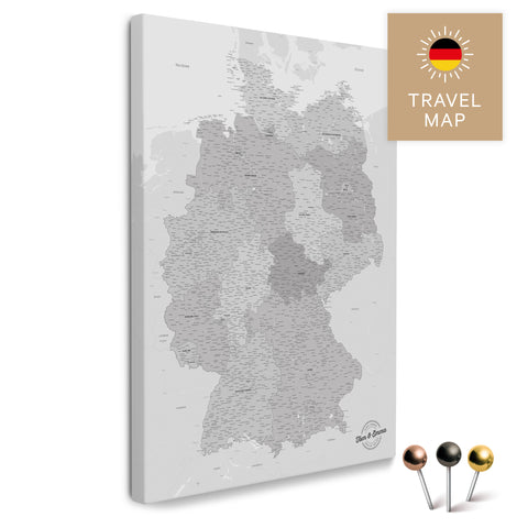 Deutschland-Karte in Multicolor Gray als Pinnwand Leinwand zum Pinnen und Markieren von Reisezielen kaufen