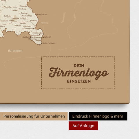 Deutschland-Karte als Pinn-Leinwand in Treasure Gold mit Eindruck eines Firmenlogos