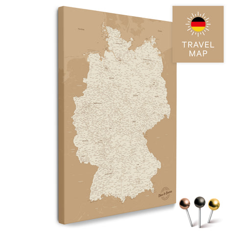 Deutschland-Karte in Treasure Gold als Pinnwand Leinwand zum Pinnen und Markieren von Reisezielen kaufen