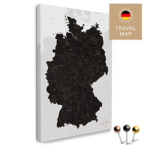Deutschland-Karte in Light Black (Weiß Schwarz) als Pinnwand Leinwand zum Pinnen und Markieren von Reisezielen kaufen