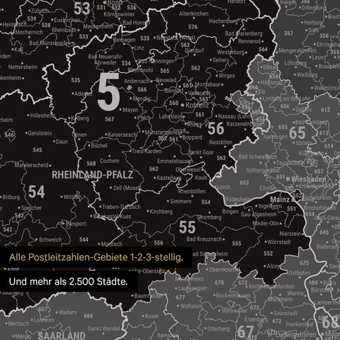 Germany card with postcodes 1-2-3-digit-Light Black – Breuers Weltkarten