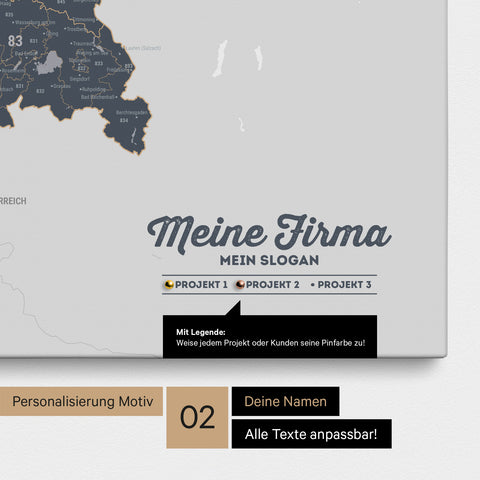 Germany Map ZIP® (ZIP-Codes 1-2-3-digit) Push Pin Canvas – Denim Blue