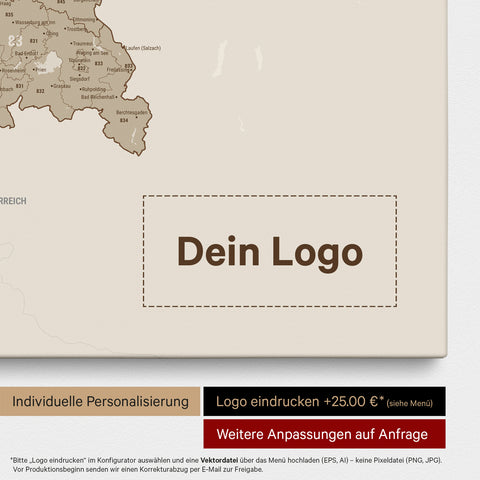 Deutschland-Karte PLZ® (Postleitzahlen 1-2-3-stellig) Pinn-Leinwand – Desert Sand