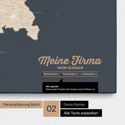 Deutschland-Karte PLZ® (Postleitzahlen 1-2-3-stellig) Pinn-Leinwand – Hale Navy