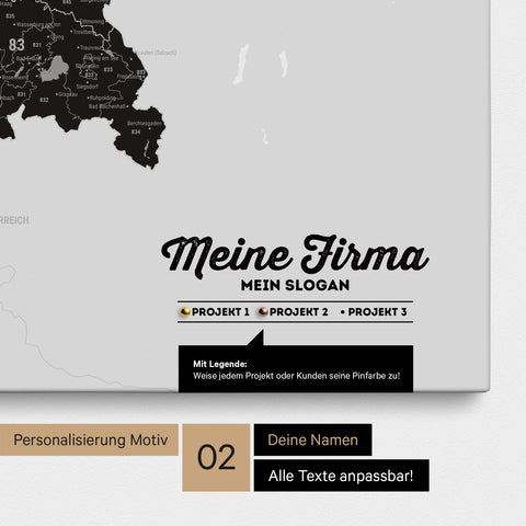 Deutschland-Karte PLZ® (Postleitzahlen 1-2-3-stellig) Pinn-Leinwand – Light Black