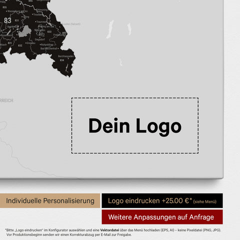 Deutschland-Karte PLZ® (Postleitzahlen 1-2-3-stellig) Pinn-Leinwand – Light Black