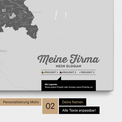 Germany Map ZIP® (ZIP-Codes 1-2-3-digit) Push Pin Canvas – Light Gray