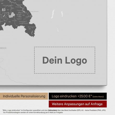 Germany Map ZIP® (ZIP-Codes 1-2-3-digit) Push Pin Canvas – Light Gray