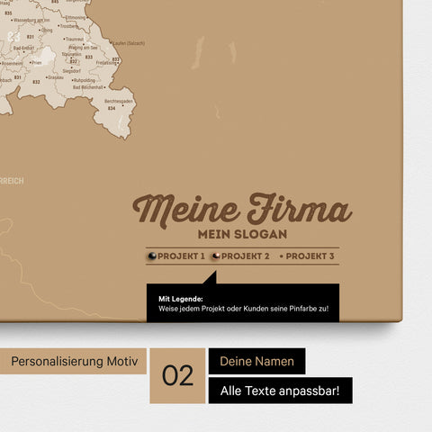 Carte d'Allemagne PLZ® (Codes postaux à 1-2-3 chiffres) Carte à épingles – Or Trésor