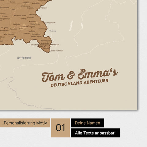 Deutschland-Karte als Poster in Bronze mit Personalisierung und Eindruck mit deinem Namen