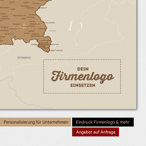 Deutschland-Karte als Poster in Bronze mit Eindruck eines Firmenlogos