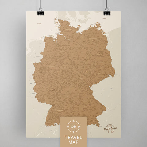 Deutschland-Karte als Poster in Bronze zum Pinnen und Markieren von Reisezielen kaufen