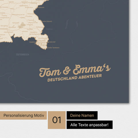 Deutschland-Karte als Poster in Hale Navy mit Personalisierung und Eindruck mit deinem Namen