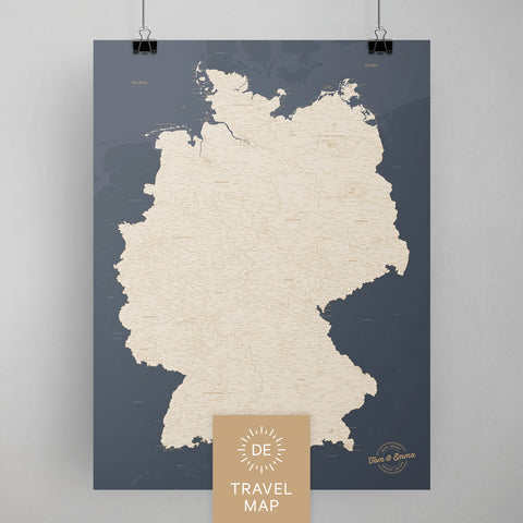 Deutschland-Karte als Poster in Hale Navy zum Pinnen und Markieren von Reisezielen kaufen