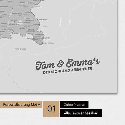 Deutschland-Karte als Poster in Hellgrau mit Personalisierung und Eindruck mit deinem Namen