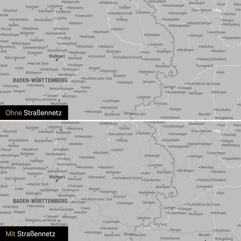 Deutschland-Karte Poster in Hellgrau wahlweise mit oder ohne Straßennetz