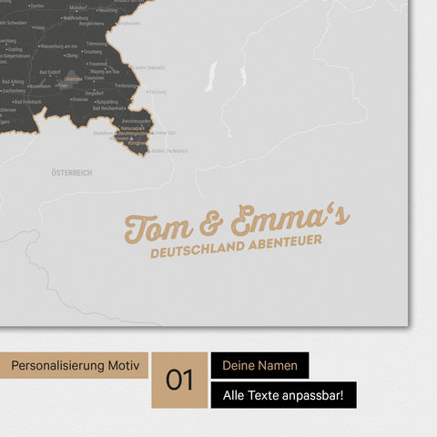 Deutschland-Karte als Poster in Light Gray mit Personalisierung und Eindruck mit deinem Namen