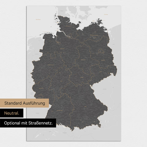 Neutrale und schlichte Standard-Ausführung einer Deutschland-Karte als Poster in Light Gray