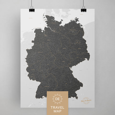 Deutschland-Karte als Poster in Light Gray zum Pinnen und Markieren von Reisezielen kaufen