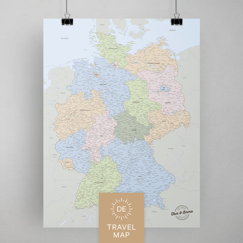 Deutschland-Karte als Poster in Multicolor Atlas zum Pinnen und Markieren von Reisezielen kaufen