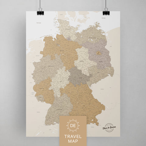 Deutschland-Karte als Poster in Multicolor Beige zum Pinnen und Markieren von Reisezielen kaufen