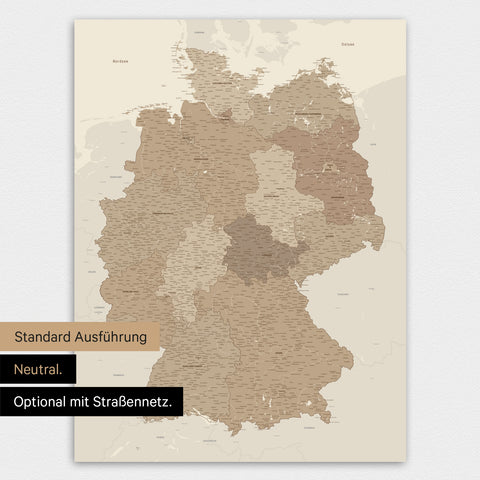 Deutschland-Karte TRAVEL® Premium Poster – Multicolor Brown